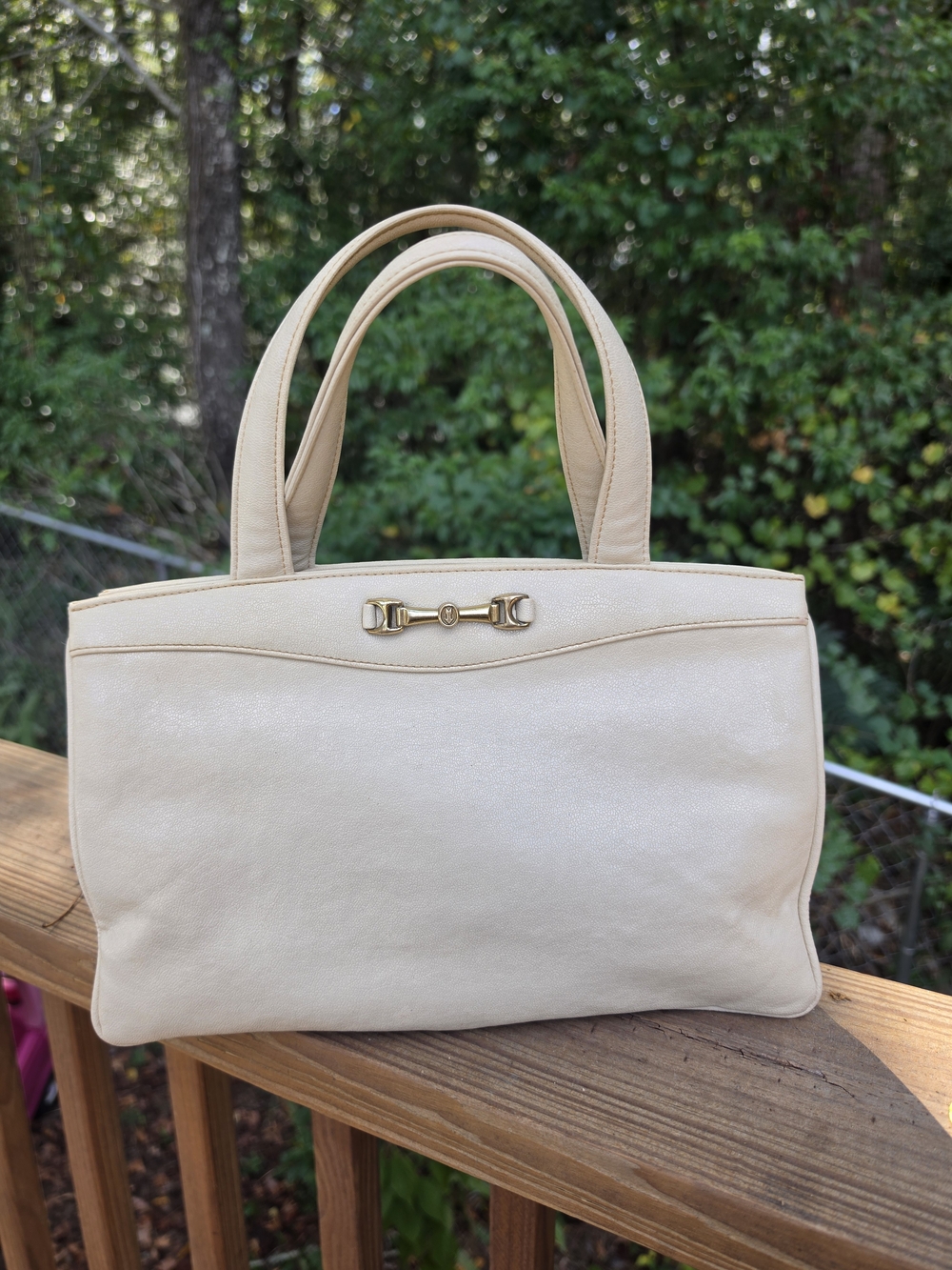 Vintage 70s/80s Gold Pfeil Classic Cream Tote Handbag with Gold Hardware